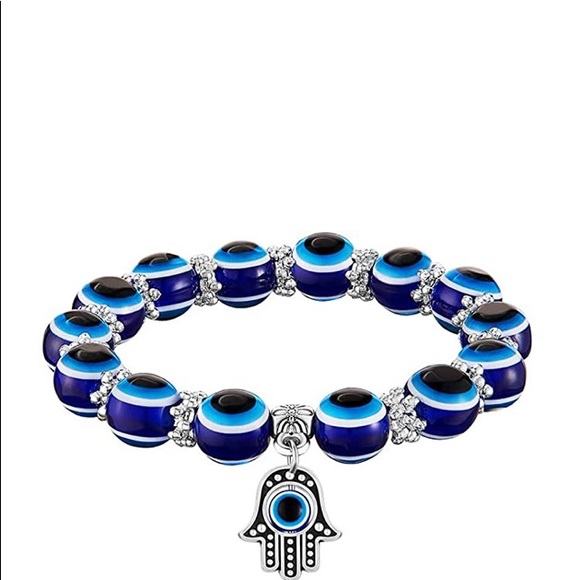 Size Small Blue Hamsa protection/luck bracelet 8mm - Picture 10 of 16